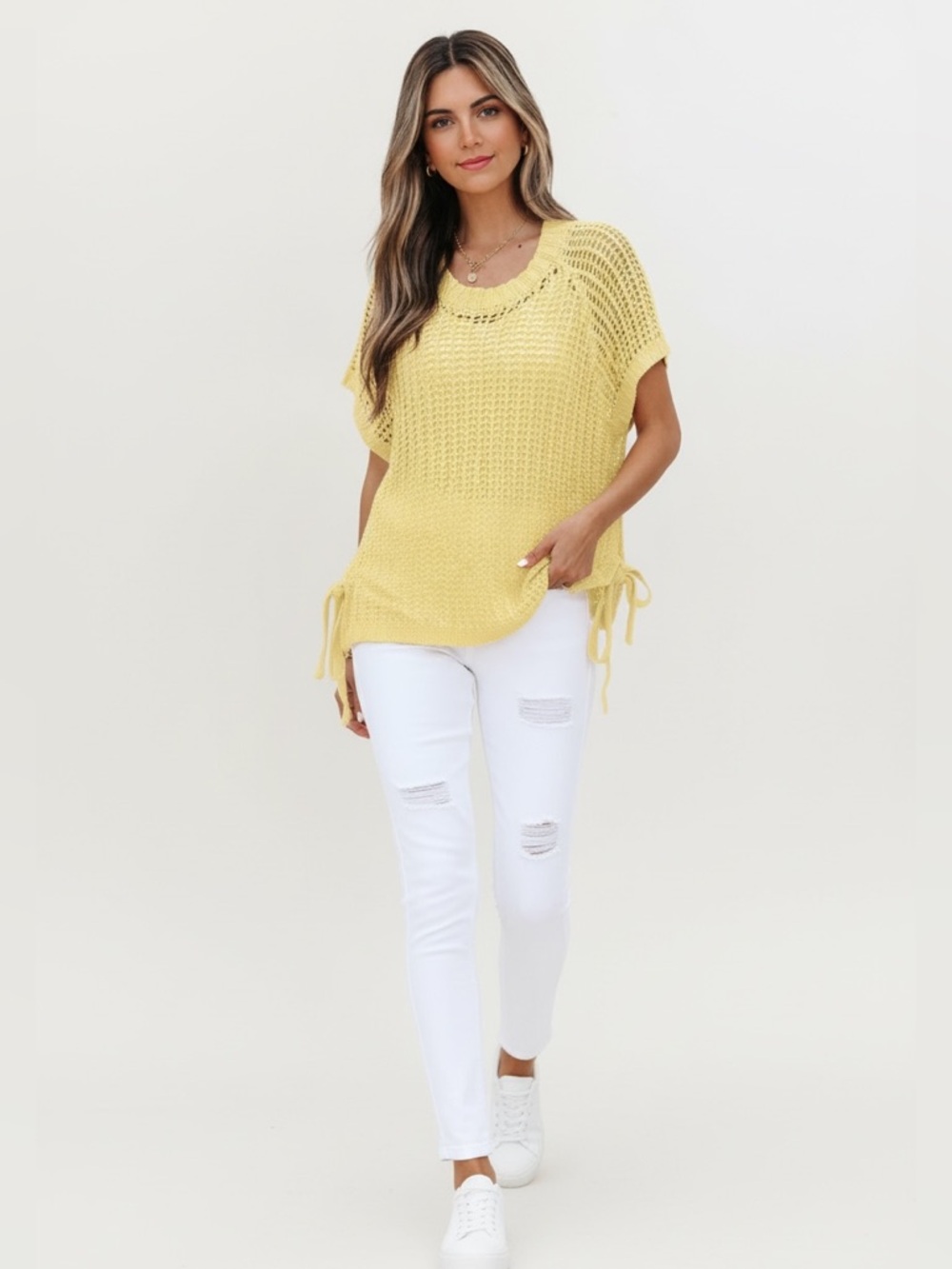 Yellow Knit Short-Sleeve Poncho Sweater